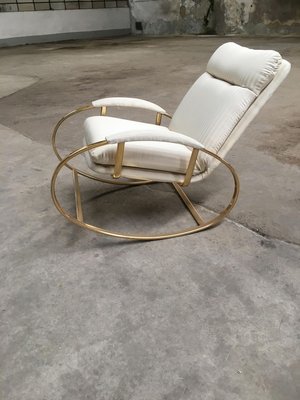 Mid-Century Modern Italian Gilt Metal Rocking Chair with Original Fabric Cushion by Guido Faleschini, 1970s-DHH-932890