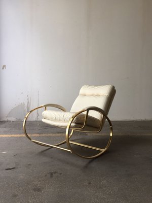 Mid-Century Modern Italian Gilt Metal Rocking Chair with Original Fabric Cushion by Guido Faleschini, 1970s-DHH-932890