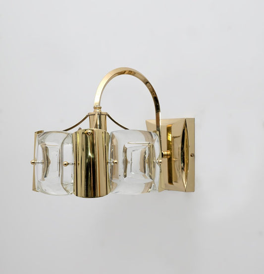 Mid-Century Modern Italian Glass and Brass Sconces attributed to Oscar Torlasco for Stilkronen, 1960s, Set of 2