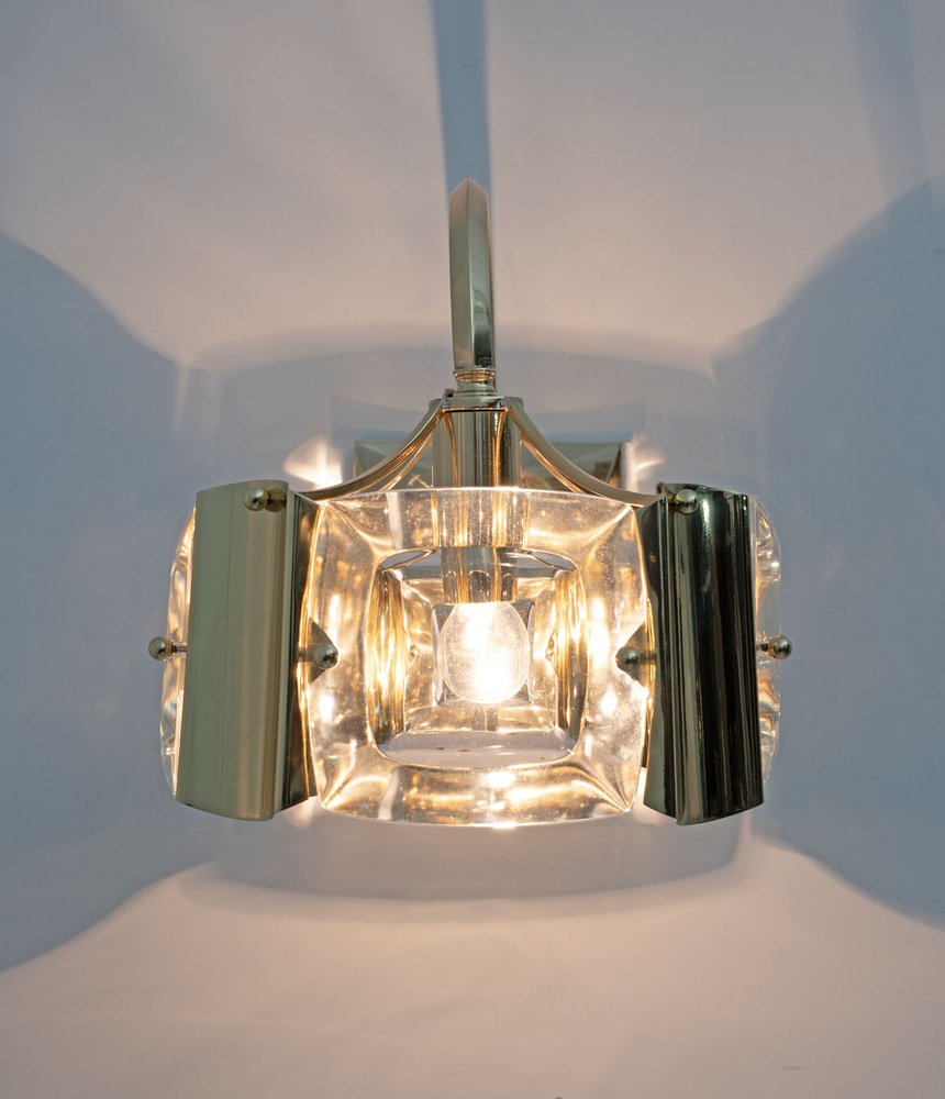 Mid-Century Modern Italian Glass and Brass Sconces attributed to Oscar Torlasco for Stilkronen, 1960s, Set of 2