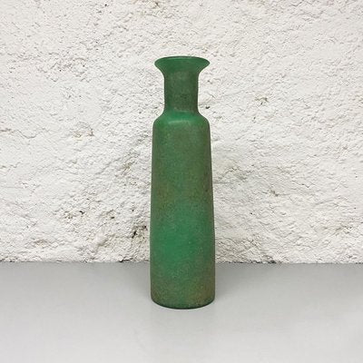 Mid-Century Modern Italian Green Scavo Glass Vase with Matte Finish, 1960s-GDD-1097236