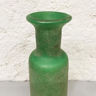 Mid-Century Modern Italian Green Scavo Glass Vase with Matte Finish, 1960s-GDD-1097236