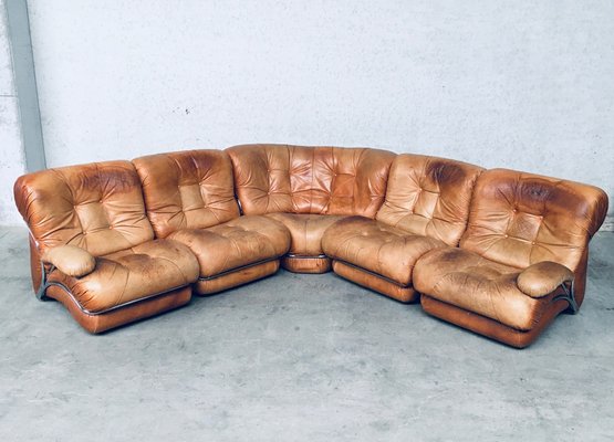 Mid-Century Modern Italian Leather Sectional Sofa by Ipe, Italy, 1970s, Set of 5-RQV-1189009