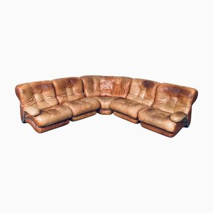 Mid-Century Modern Italian Leather Sectional Sofa by Ipe, Italy, 1970s, Set of 5-RQV-1189009