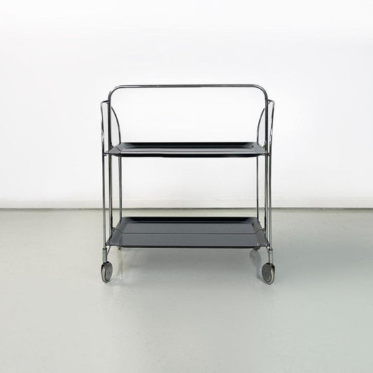 Mid-Century Modern Italian Metal and Black Plastic Food Trolley on Wheels, 1960s