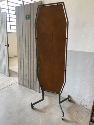 Mid-Century Modern Italian Mirror with Metal Frame and Legs on Wheels, 1970s-DHH-1361916