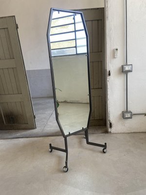 Mid-Century Modern Italian Mirror with Metal Frame and Legs on Wheels, 1970s-DHH-1361916