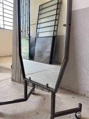 Mid-Century Modern Italian Mirror with Metal Frame and Legs on Wheels, 1970s-DHH-1361916