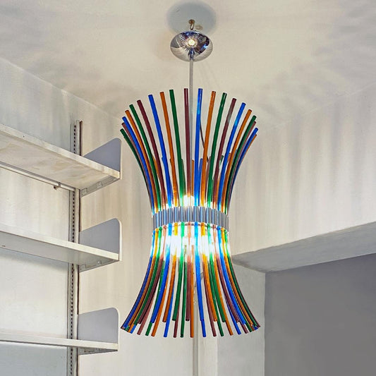 Mid-Century Modern Italian Multi Colored Murano Chandelier with Curved Rods, 1970s