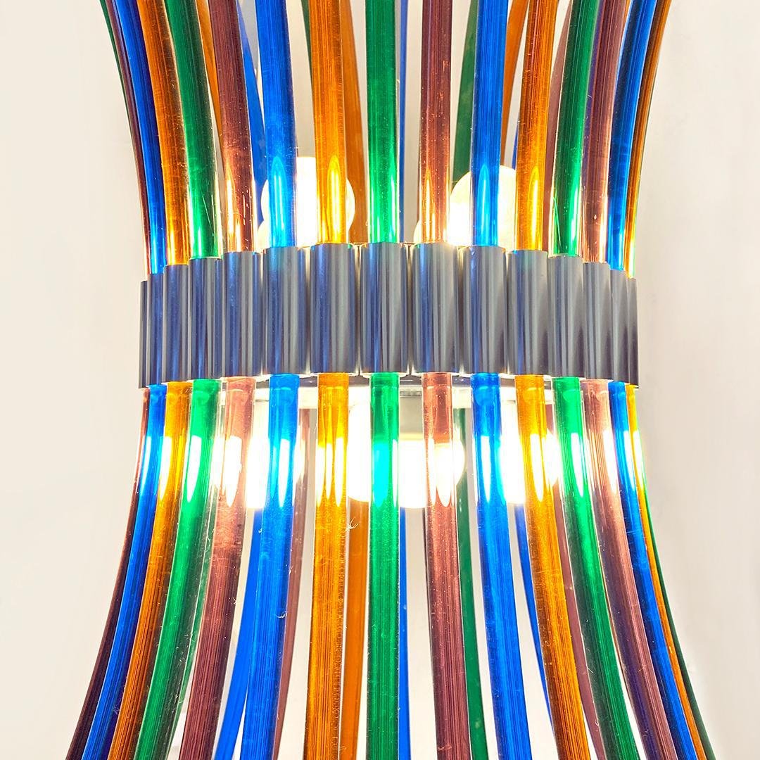 Mid-Century Modern Italian Multi Colored Murano Chandelier with Curved Rods, 1970s