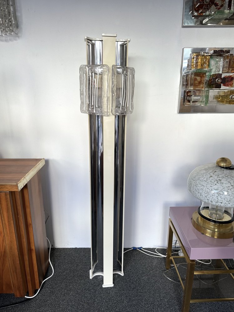 Mid-Century Modern Italian Murano Glass Metal Floor Lamp by Angelo Brotto for Esperia, 1970s