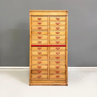 Mid-Century Modern Italian Office Filing Cabinet in Wood and Red Metal, 1940s-GDD-1797791