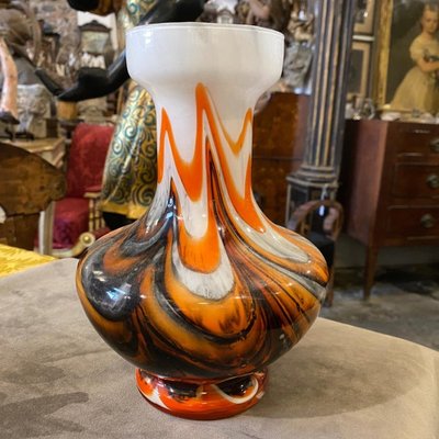 Mid-Century Modern Italian Orange and Gray Opaline Glass Vase, 1970s-NMK-1158495