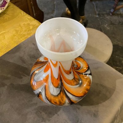 Mid-Century Modern Italian Orange and Gray Opaline Glass Vase, 1970s-NMK-1158495