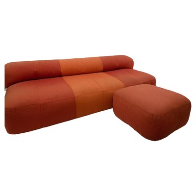 Mid-Century Modern Italian Orange Sofa with Ottoman by Arflex, 1970s, Set of 2-FGA-1325456