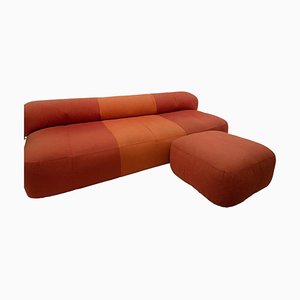 Mid-Century Modern Italian Orange Sofa with Ottoman by Arflex, 1970s, Set of 2-FGA-1325456