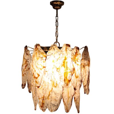 Mid-Century Modern Italian Organic White & Caramel Murano Glass Ceiling Lamp, 1960-UZ-862980