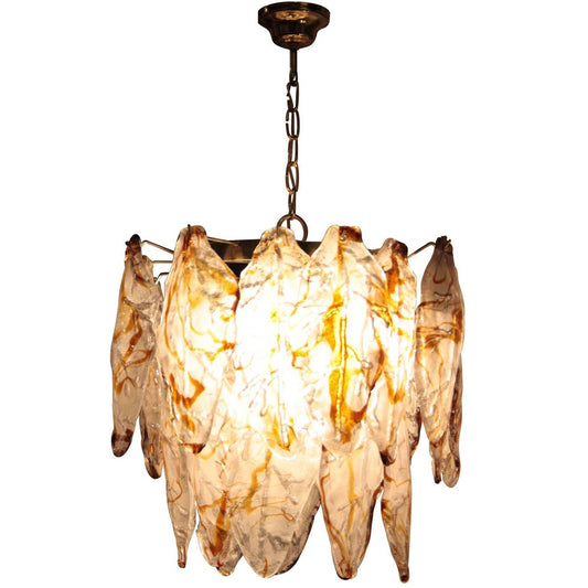 Mid-Century Modern Italian Organic White & Caramel Murano Glass Ceiling Lamp, 1960