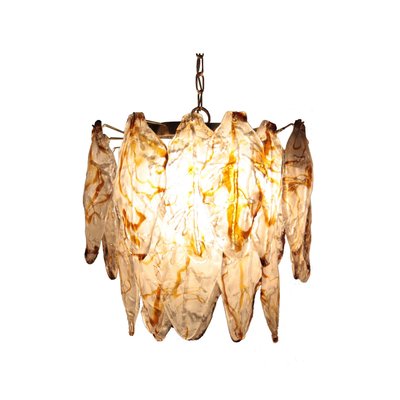 Mid-Century Modern Italian Organic White & Caramel Murano Glass Ceiling Lamp, 1960-UZ-862980