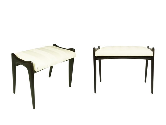 Mid-Century Modern Italian Ottomans in Ivory Skai and Wood, 1950s, Set of 2-RD-2034506