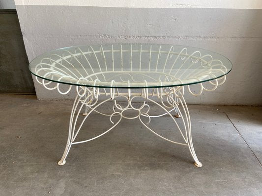 Mid-Century Modern Italian Painted Iron Garden Table with Oval Glass Top, 1960s-DHH-1361939