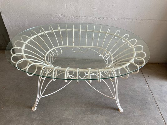 Mid-Century Modern Italian Painted Iron Garden Table with Oval Glass Top, 1960s-DHH-1361939