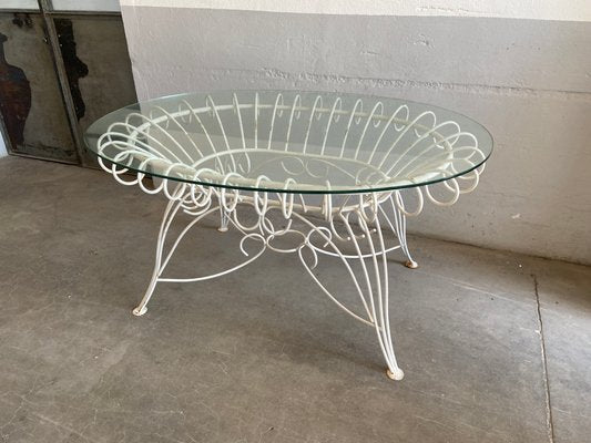 Mid-Century Modern Italian Painted Iron Garden Table with Oval Glass Top, 1960s-DHH-1361939