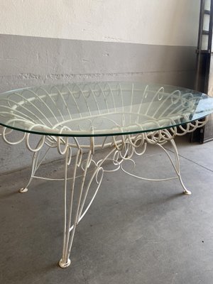 Mid-Century Modern Italian Painted Iron Garden Table with Oval Glass Top, 1960s-DHH-1361939