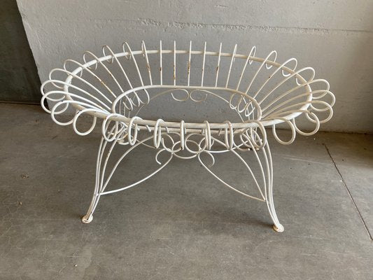 Mid-Century Modern Italian Painted Iron Garden Table with Oval Glass Top, 1960s-DHH-1361939