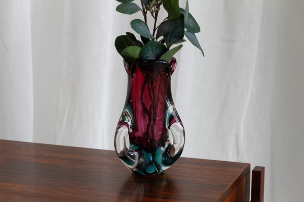 Mid-Century Modern Italian Purple and Green Murano Glass Vase, 1960s-WIX-1813416