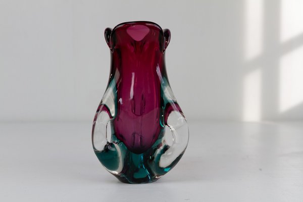 Mid-Century Modern Italian Purple and Green Murano Glass Vase, 1960s-WIX-1813416