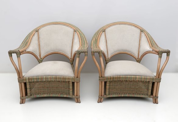 Mid-Century Modern Italian Rattan and Wicker Armchairs, 1979, Set of 2-FER-1761522