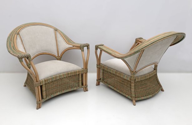 Mid-Century Modern Italian Rattan and Wicker Armchairs, 1979, Set of 2-FER-1761522