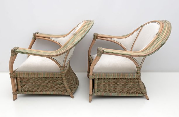 Mid-Century Modern Italian Rattan and Wicker Armchairs, 1979, Set of 2-FER-1761522