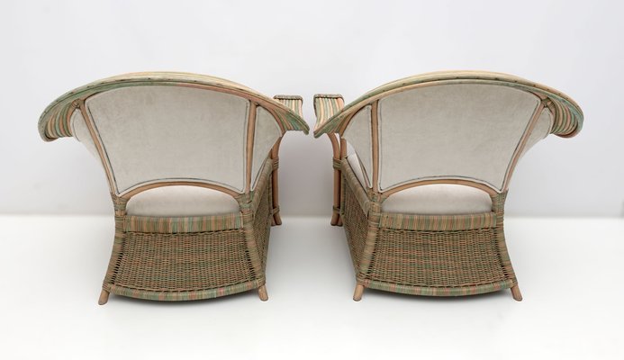 Mid-Century Modern Italian Rattan and Wicker Armchairs, 1979, Set of 2-FER-1761522