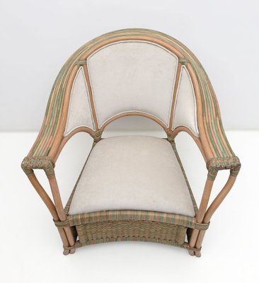 Mid-Century Modern Italian Rattan and Wicker Two Armchairs and Sofa, 1979, Set of 3-FER-1761536