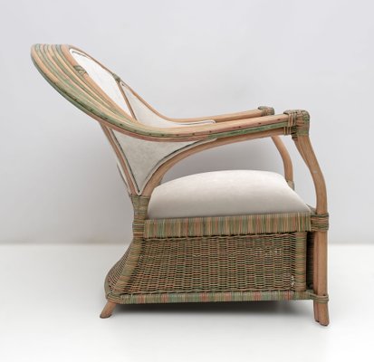 Mid-Century Modern Italian Rattan and Wicker Two Armchairs and Sofa, 1979, Set of 3-FER-1761536