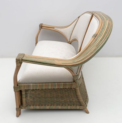 Mid-Century Modern Italian Rattan and Wicker Two Armchairs and Sofa, 1979, Set of 3-FER-1761536