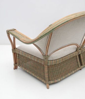 Mid-Century Modern Italian Rattan and Wicker Two Armchairs and Sofa, 1979, Set of 3-FER-1761536