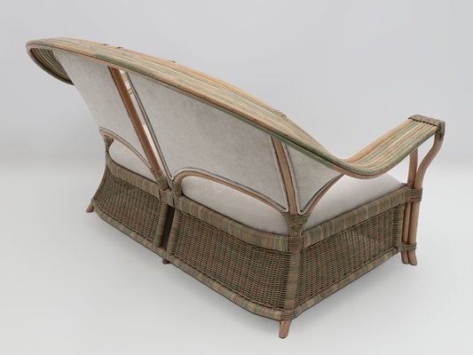 Mid-Century Modern Italian Rattan and Wicker Two Armchairs and Sofa, 1979, Set of 3-FER-1761536