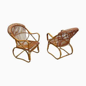 Mid-Century Modern Italian Rattan Armchairs, 1960s-FGA-1216989