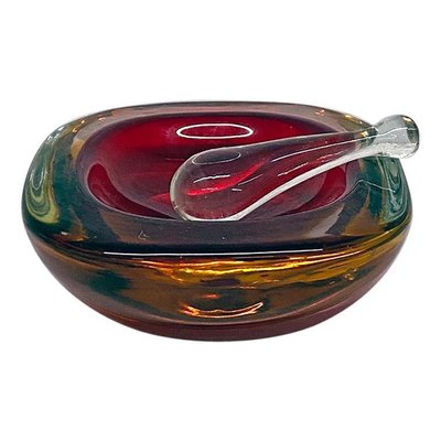 Mid-Century Modern Italian Red Murano Ashtray with Yellow and Green Shades,1970s-GDD-1097265