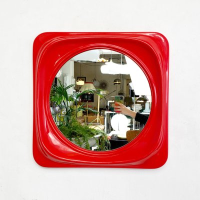 Mid-Century Modern Italian Red Plastic Mirror, 1980s-GDD-1313673