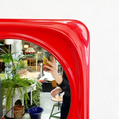 Mid-Century Modern Italian Red Plastic Mirror, 1980s-GDD-1313673