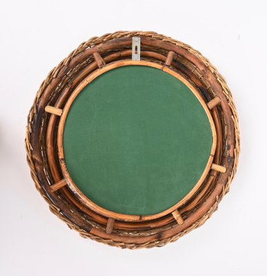 Mid-Century Modern Italian Round Wicker and Rattan Wall Mirror in the Style of Franco Albini, 1970s-JDR-1329853