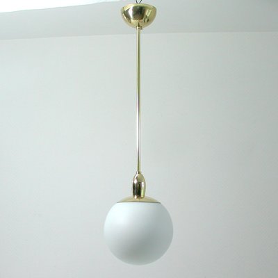 Mid-Century Modern Italian Satinated Glass and Brass Pendants, 1960s, Set of 2-OE-897847