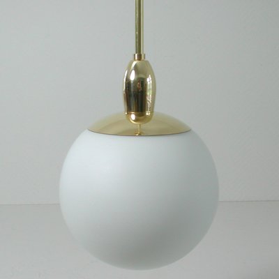 Mid-Century Modern Italian Satinated Glass and Brass Pendants, 1960s, Set of 2-OE-897847