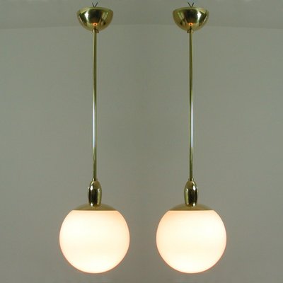 Mid-Century Modern Italian Satinated Glass and Brass Pendants, 1960s, Set of 2-OE-897847