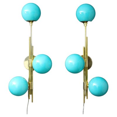 Mid-Century Modern Italian Sconces in Turquoise Tiffany Blue Glass, 2000, Set of 2-YF-1447018