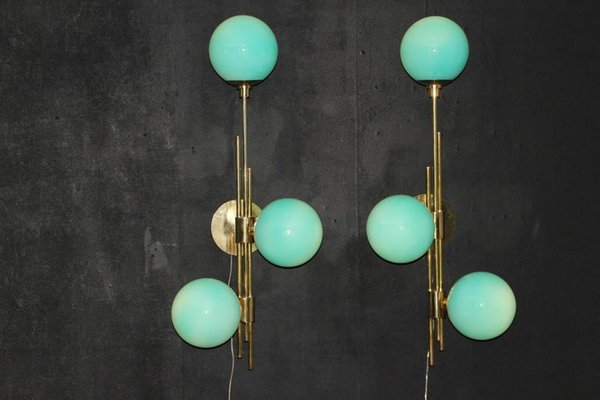 Mid-Century Modern Italian Sconces in Turquoise Tiffany Blue Glass, 2000, Set of 2-YF-1447018